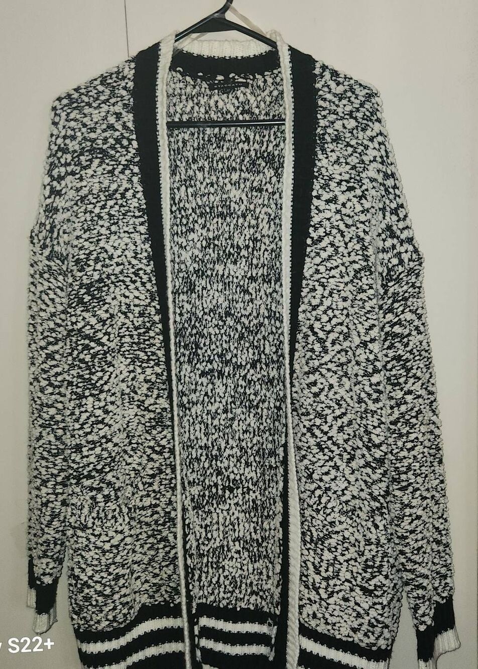 Staccato Open-Front Black and White Marled Women's Cardigan open front sweater